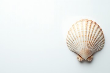 Obraz premium Minimalist Seashell with Text Space on White Background