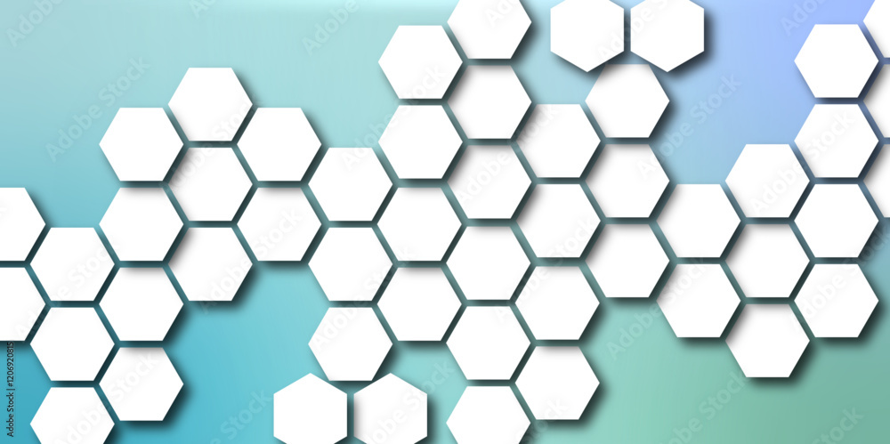 Poster an abstract background of geometric patterns in soft pastels, featuring interlocking hexagons in sha