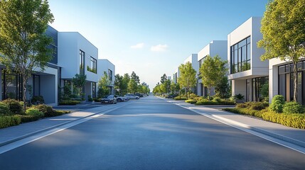Obraz premium Modern Architectural Design: A Street of Sleek White Buildings