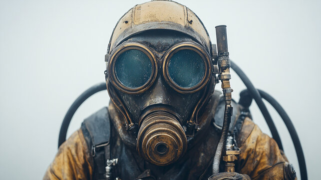 a man wearing a gas mask and gas mask