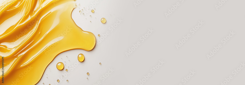 Poster smooth puddle of honey on white background, perfect for text placement. vibrant yellow color and glo