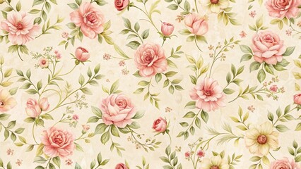 Fototapeta premium Delicate floral motifs in a repeating pattern on a cream background, creating a soft and romantic atmosphere , design