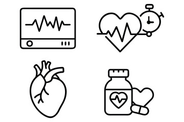 Medical heart health medication icon set.