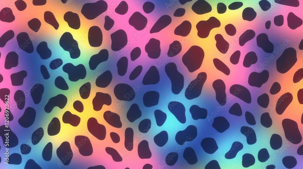 Poster vibrant and colorful leopard print pattern with a rainbow effect for creative projects.