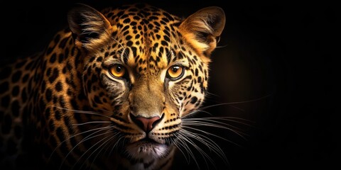 Fototapeta premium Dark savannah night with leopard's eyes glowing in the dark, design, texture, design, texture, pattern, fur,leopard, animal