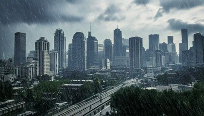 Obraz premium 大雨の大都会