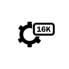  16k screen resolution .Video resolution gear icon isolated on white background.