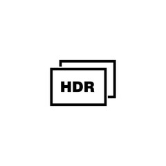 HDR icon in line style about camera icon on white background.