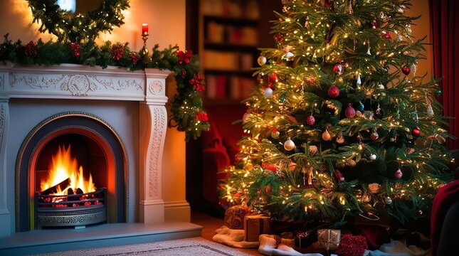 Festive Fireplace, Winter Wonderland, Gift Giving Magic, Cozy Christmas Eve, Holiday Glow, Yuletide Joy, Warm Winter Nights, Christmas Magic, high resolution 300 dpi image