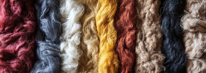 Raw, unprocessed wool fibers in natural colors
