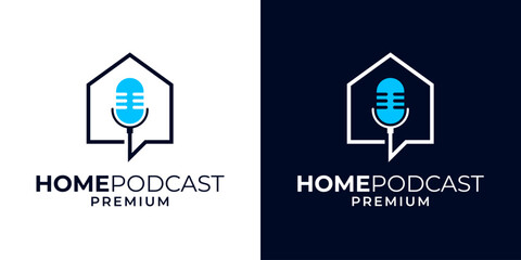 Podcast house logo vector icon design illustration. Podcast logo vector with house and microphone icon symbol design template illustration. Real estate podcast logo.