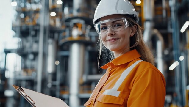 Confident Female Engineer in Industrial Setting