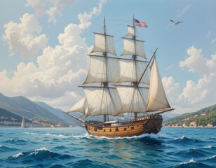 ilustración de barco en el mar