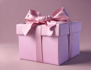 Obraz premium A stunning gift box with a large bow made from soft pink and violet fabric, beautifully wrapped gifts , fabric bow, gift box