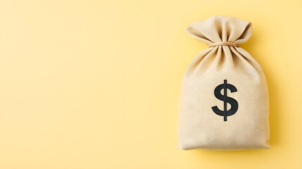 Money Bag on Yellow Background Representing Wealth and Savings, Generative AI.