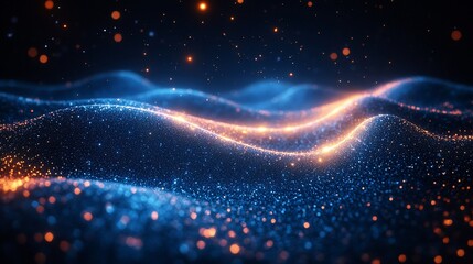 Abstract Blue and Orange Glowing Particle Waves