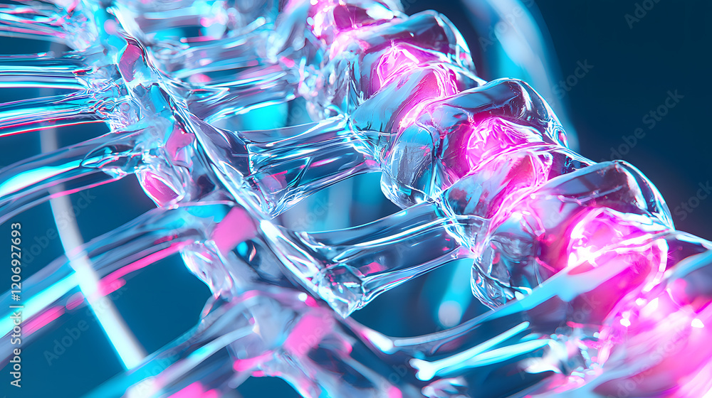 Poster dynamic neon spine structure abstract art 3d rendering vibrant colors close-up modern anatomy concep