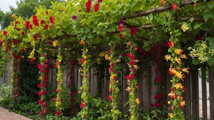 Gloriosa Vine Climbing Trellis with Flowers in Full Bloom