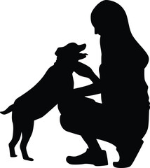 People playing with dog silhouette illustration