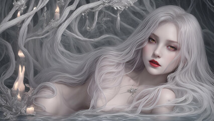 Fototapeta premium beautiful, majestic girl with red lipstick blur background ai