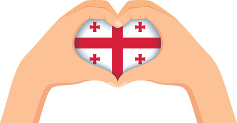 Georgia independence day illustration. Hands forming a heart shape with the flag inside.
