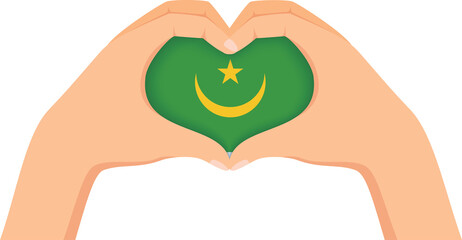 Mauritania independence day illustration. Hands forming a heart shape with the flag inside.
