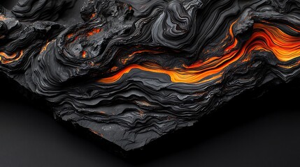 Obraz premium Abstract lava flow texture, dark background, fiery orange veins, geological art, website banner
