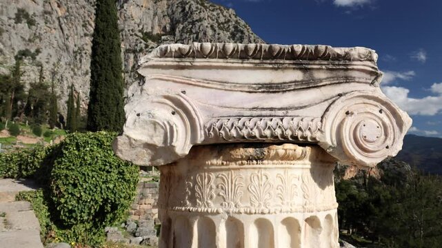 Delphi Archaeological Site. Details of this amazing historical heritage landmark from Greece. Travel to Greece. 4k video