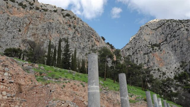 Delphi Archaeological Site. Details of this amazing historical heritage landmark from Greece. Travel to Greece. 4k video
