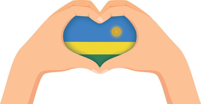 Rwanda independence day illustration. Hands forming a heart shape with the flag inside.