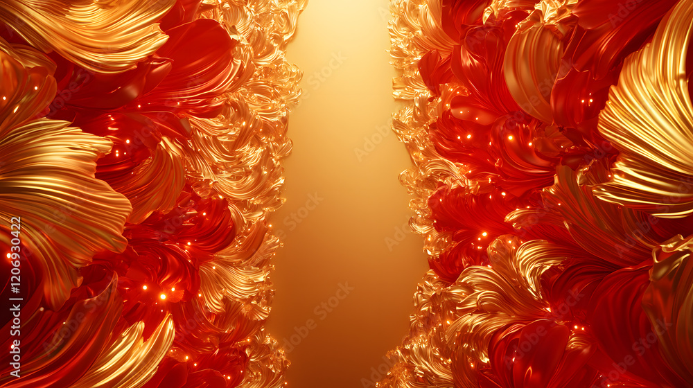 Poster vibrant abstract art installation gallery space digital artwork illuminated environment close-up vie