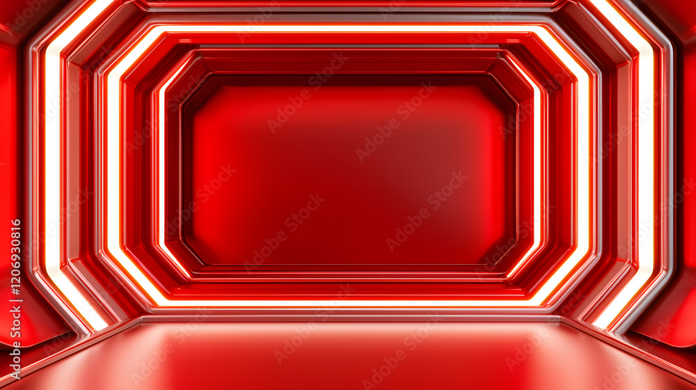 Poster illuminated red background showcase studio digital art modern environment front view creative concep