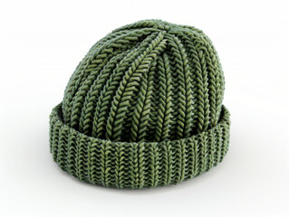 Obraz premium A blank green beanie hat is showcased against a pristine white background for design mockup purposes.