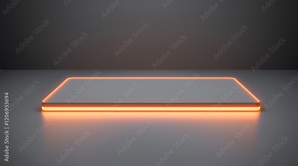 Poster illuminated minimalist display table modern studio product photography sleek environment low angle c