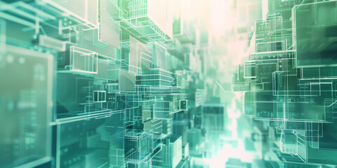 Obraz premium A visual representation of a futuristic cyber tunnel with digital data speeding towards a bright light at the end.