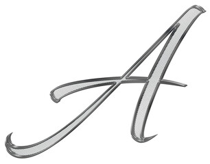 Silver, ornate, metal 3D letter with metal mesh inside.