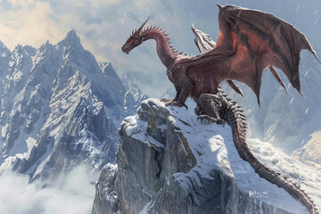 Naklejka premium Fantastically beautiful mythological dragon with big wide wings, abstract vivid composition consists of fictional unreal fantastic vision on background