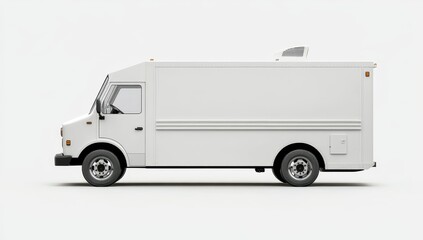White food truck, side profile, blank, isolated on white background.