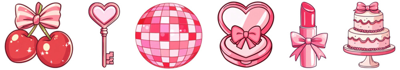 Fototapeta premium PNG Charming pink romantic icons, element set on transparent background
