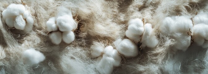 Untreated cotton bolls with soft and fluffy fibers. Wide background