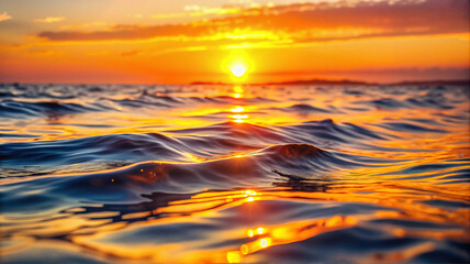 Obraz premium Vibrant sunset with ocean waves and reflections