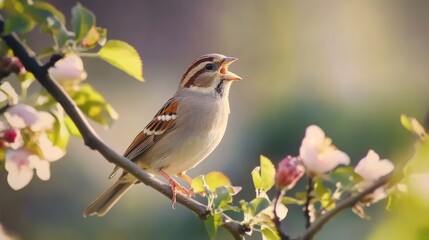 Fototapeta premium Singing Sparrow on a Branch
