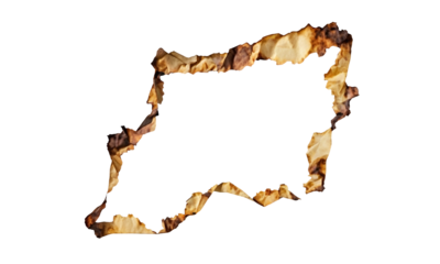 burnt ancient rough paper frame with copy space for text isolated on transparent background, png file with place for your text