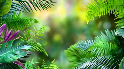 Fototapeta premium lush tropical greenery frame background - natural elements: the ima.