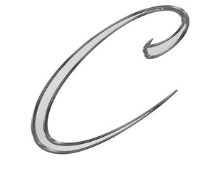 Silver, ornate, metal 3D letter with metal mesh inside.