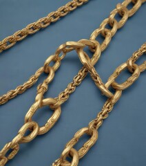 Obraz premium A gilded golden chain pattern in a soft blue shade on cotton fabric, serene ambiance, peaceful look, home decor inspiration