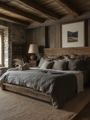 Rustic Bedroom Design With Wooden Beams And Stone Walls