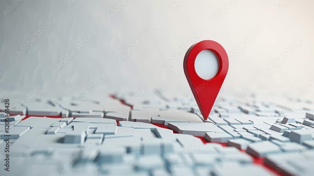 Poster red map marker highlighting location on abstract 3d cityscape