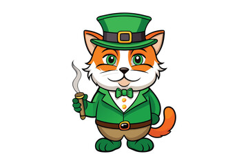 A cat wearing St. Partick's hat and holding a smoking pipe vector art illustration.eps