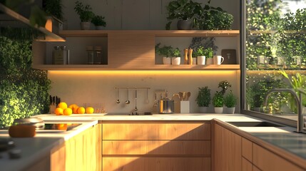 Fototapeta premium Modern kitchen interior featuring a sink window and contemporary design elements